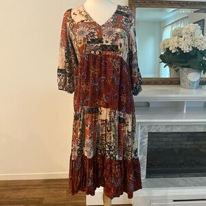 Red midi multi pattern dress